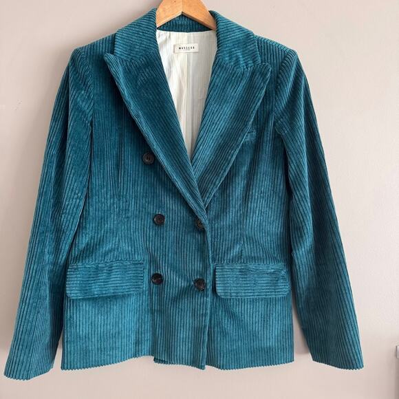 MASSCOB Lukas Double Breasted Corduroy Blazer Jacket Teal Blue Size 38 us 8 M - Picture 1 of 8